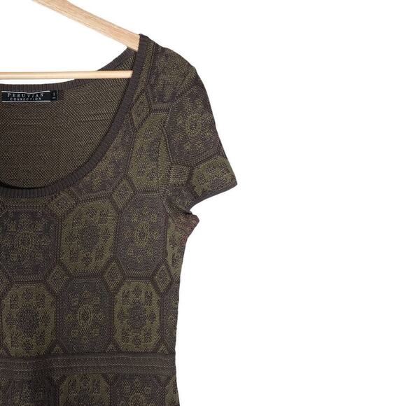 Peruvian Connection Womens Sheath Dress Small Olive Green Knit Short Sleeve Mini - Picture 6 of 12